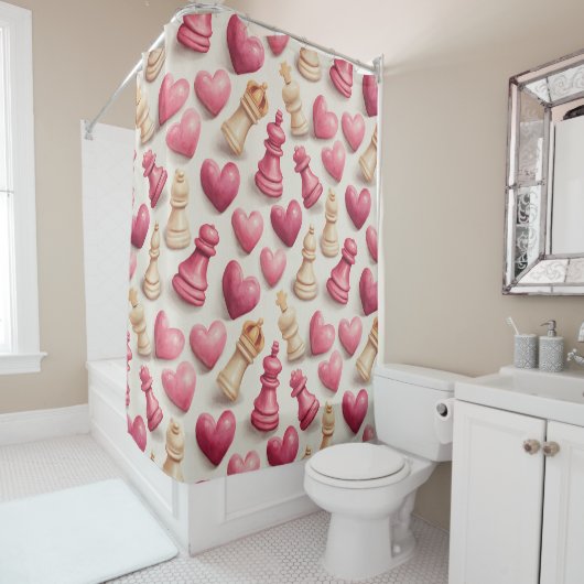 Chess & Hearts Valentines Pattern シャワーカーテン (インサイチュ)