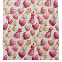 Chess & Hearts Valentines Pattern シャワーカーテン