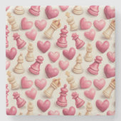 Chess & Hearts Valentines Pattern ストーンコースター (正面)