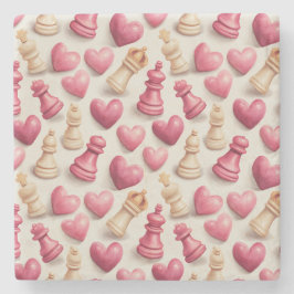 Chess & Hearts Valentines Pattern ストーンコースター