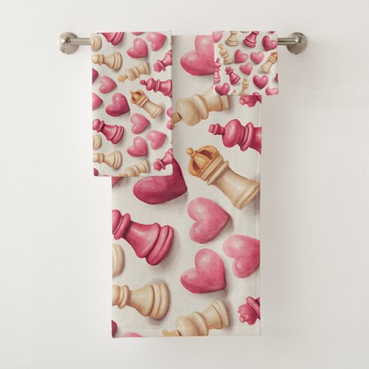 Chess & Hearts Valentines Pattern バスタオルセット (インサイチュ)