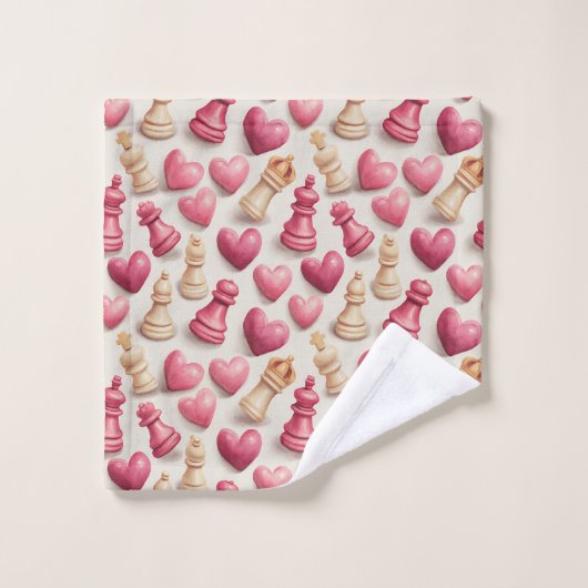 Chess & Hearts Valentines Pattern バスタオルセット (ウォッシュタオル)