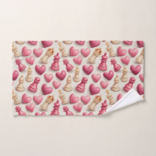 Chess & Hearts Valentines Pattern バスタオルセット (ハンドタオル)