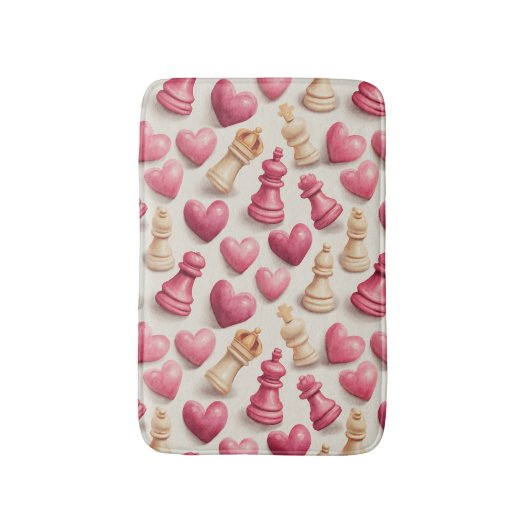 Chess & Hearts Valentines Pattern バスマット (正面縦)