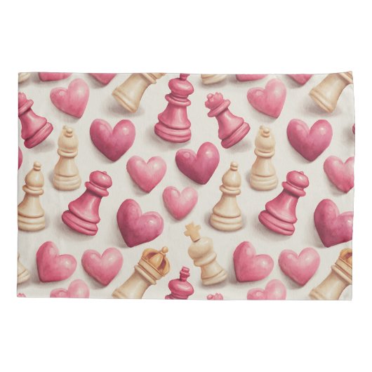 Chess & Hearts Valentines Pattern 枕カバー (裏面)