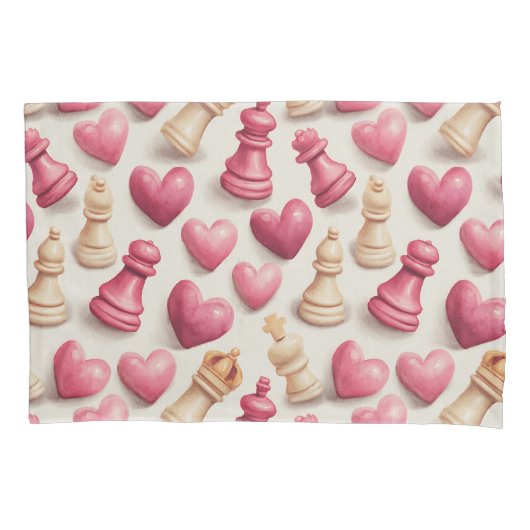 Chess & Hearts Valentines Pattern 枕カバー (正面)