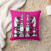 Chess hot pink decor pillow black white pillow クッション (ブランケット)