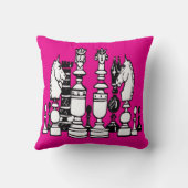 Chess hot pink decor pillow black white pillow クッション (裏面)