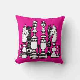 Chess hot pink decor pillow black white pillow クッション