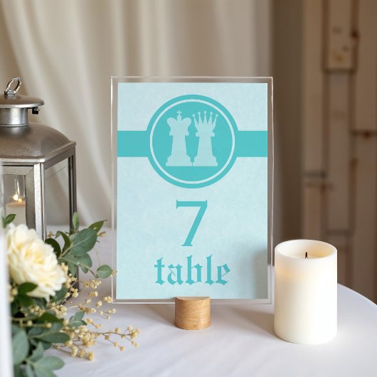 Chess King and Queen Wedding Table Card, Aqua テーブルナンバー