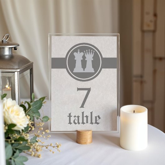 Chess King and Queen Wedding Table Card, Gray テーブルナンバー