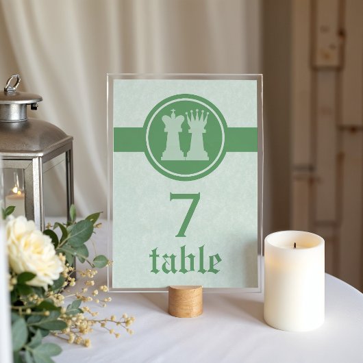 Chess King and Queen Wedding Table Card, Green テーブルナンバー