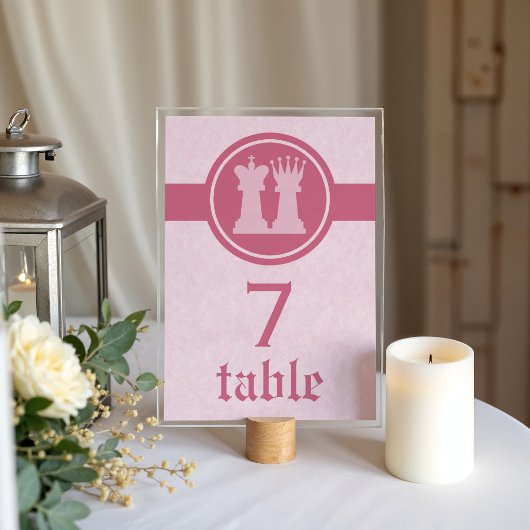 Chess King and Queen Wedding Table Card, Pink テーブルナンバー