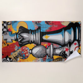 Chess King Pop Art Strategy Design ビーチタオル