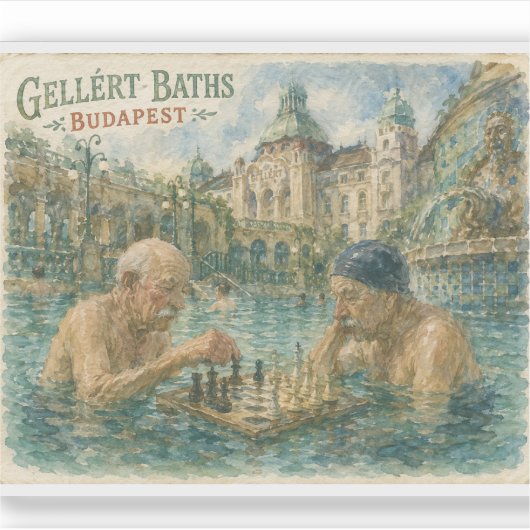Chess match Gellert Baths Budapest Hungary シール (正面)