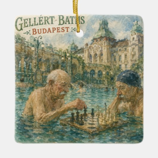 Chess match Gellert Baths Budapest Hungary セラミックオーナメント (正面)