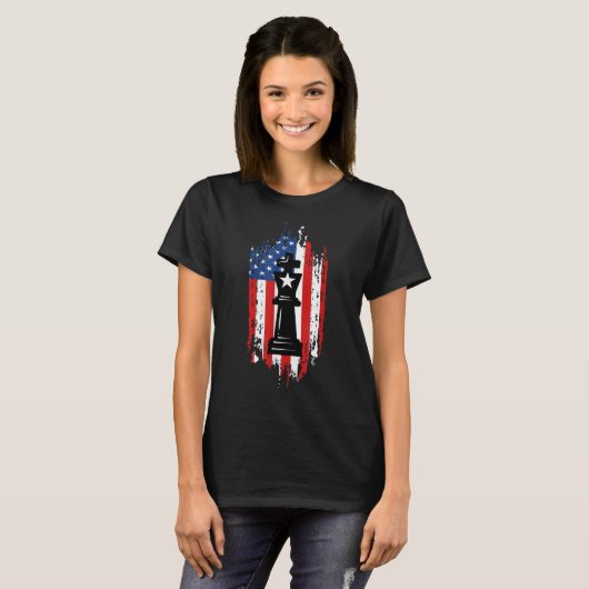 Chess Player American Flag USA Game Master Checkma Tシャツ (正面フル)