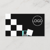Chessboard白黒ティール(緑がかった色)(ロゴと写真) 名刺 (正面)