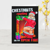 Chest Nuts Roasting Funny Naughty Santa Dirty Food カード (黄色い花)