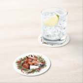 Chestnut Horse Christmas Wreath Paper Coasters ラウンドペーパーコースター (インサイチュ)