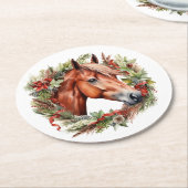 Chestnut Horse Christmas Wreath Paper Coasters ラウンドペーパーコースター (アングル)