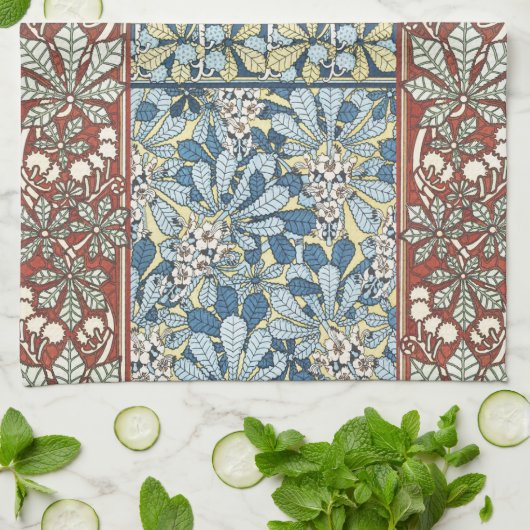 Chestnut Tree Leaves Botanical Art Nouveau キッチンタオル (折り畳み)