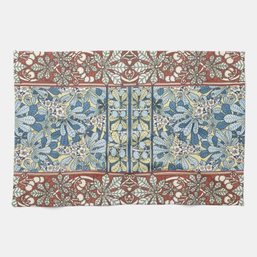 Chestnut Tree Leaves Botanical Art Nouveau キッチンタオル (横)