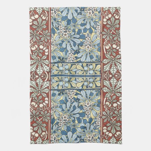 Chestnut Tree Leaves Botanical Art Nouveau キッチンタオル (縦)