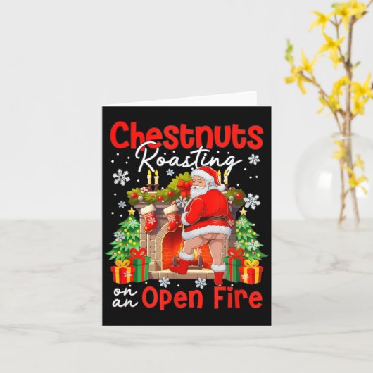 Chestnuts Roasting On An Open Fire Funny Santa  カード (黄色い花)