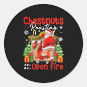 Chestnuts Roasting On An Open Fire Funny Santa ラウンドシール (正面)