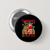 Chestnuts Roasting On An Open Fire Funny Santa  缶バッジ (正面&裏面)