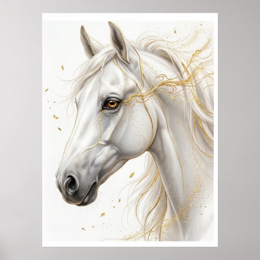Cheval Blanc Doré – Art Équestre Luxueux | Affiche ポスター (正面)