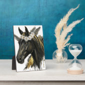 Cheval Noir Doré Couronne Florale – Art Équestre L フォトプラーク (側面)