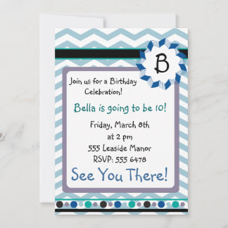 Cheveron Monogramカード(青、ティール(緑がかった色)、灰色) 招待状