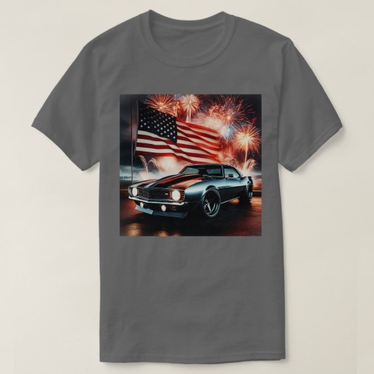 Chevrolet CamaroとThe American Flag by Gas Auto Tシャツ (デザイン正面)
