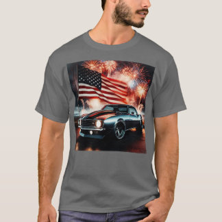 Chevrolet CamaroとThe American Flag by Gas Auto Tシャツ