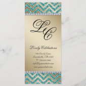 Chevronのラック結婚カードSparkleティール(緑がかった色)金ゴールド プログラム (裏面)