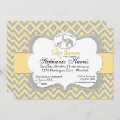 Chevronイエローとグレーのゾウのベイビーシャワー 招待状 (正面/裏面)
