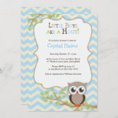 Chevronオウルをテーマにしたベビーシャワー招待状 - 男の子 招待状 (正面/裏面)