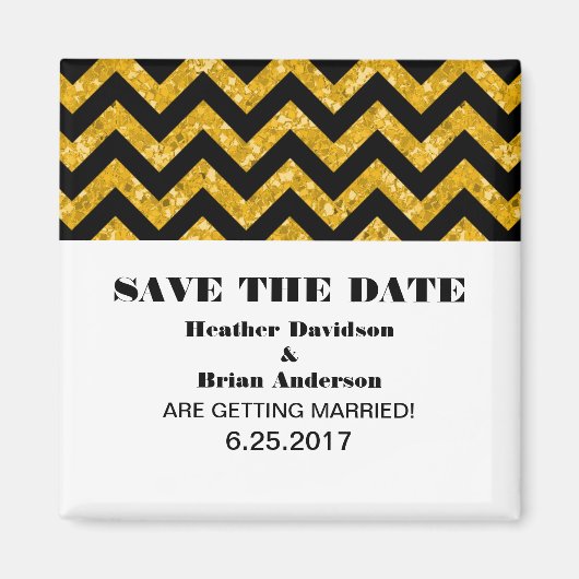 Chevronグリッター日付磁石、黄色を保存 マグネット (正面)