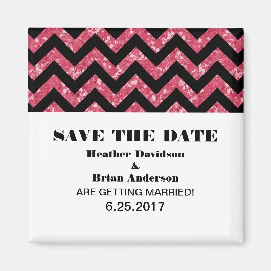 ChevronグリッターSave the Date Magnet, Pink マグネット (正面)