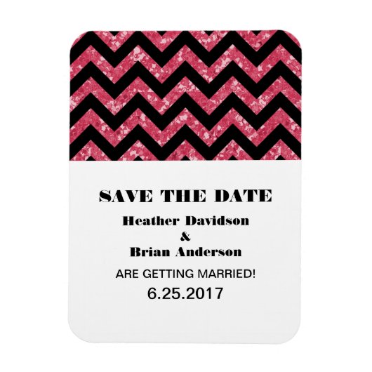 ChevronグリッターSave the Date Magnet, Pink マグネット (縦)