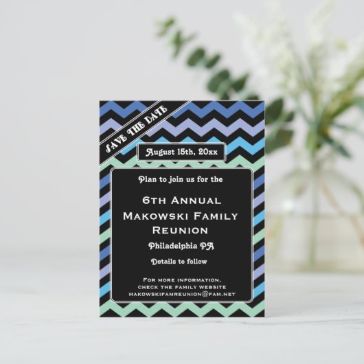 Chevronデザイン-懇親会、イベント、パーティー日付の保存 案内ポストカード (スタンド正面)