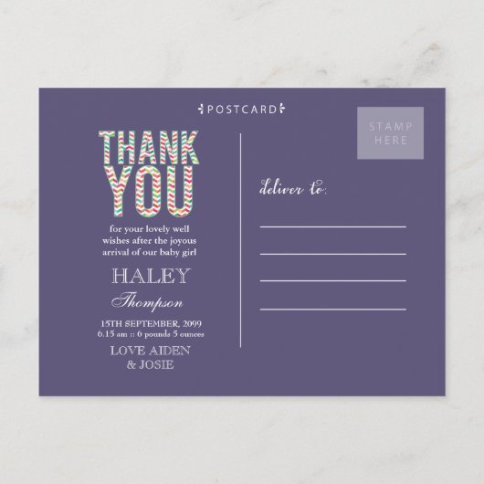 Chevron写真アステカベビーありがとうポストカード 案内ポストカード (裏面)