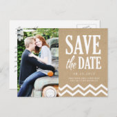 Chevron素朴とKraft紙日付を保存 案内ポストカード (正面/裏面)