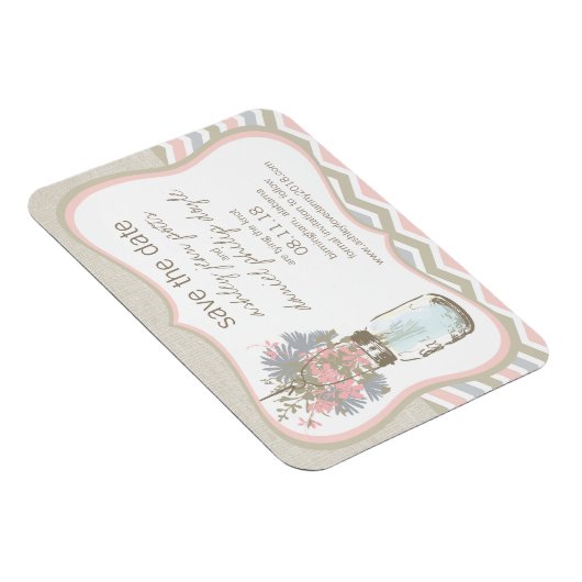 Chevron 素朴 Chic Mason Jar日付を保存 マグネット (右側)