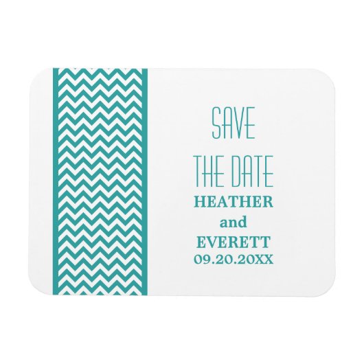 Chevron 縁ど Save the Date Magnet, ティール(緑がかった色) マグネット (横)