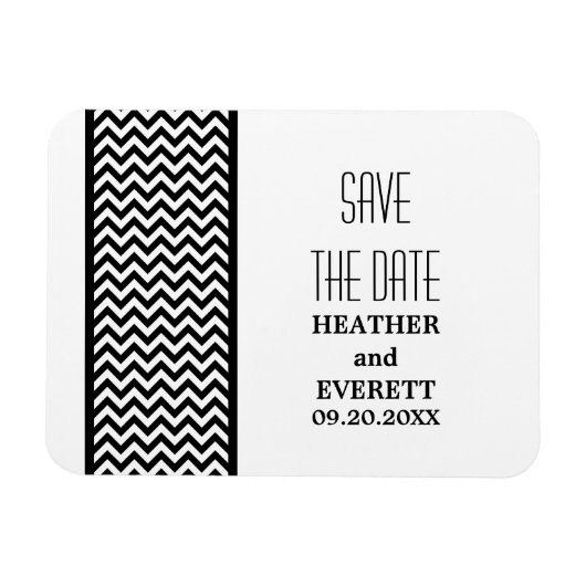 Chevron 縁ど Save the Date Magnet, Ebony マグネット (横)