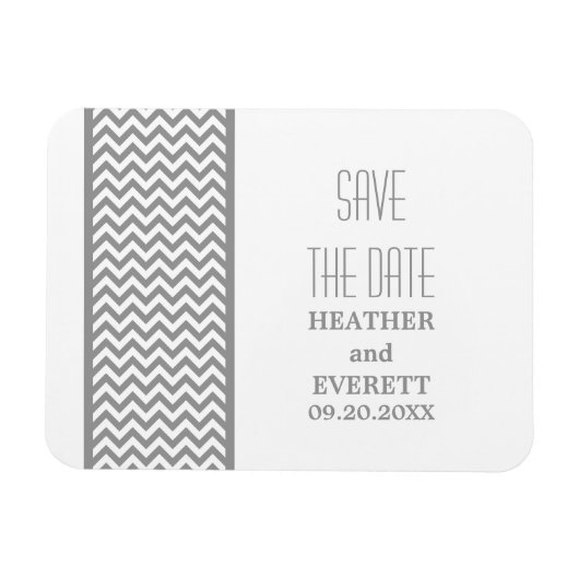 Chevron 縁ど Save the Date Magnet, Gray マグネット (横)