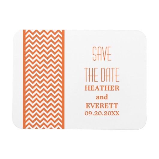 Chevron 縁ど Save the Date Magnet, Orange マグネット (横)